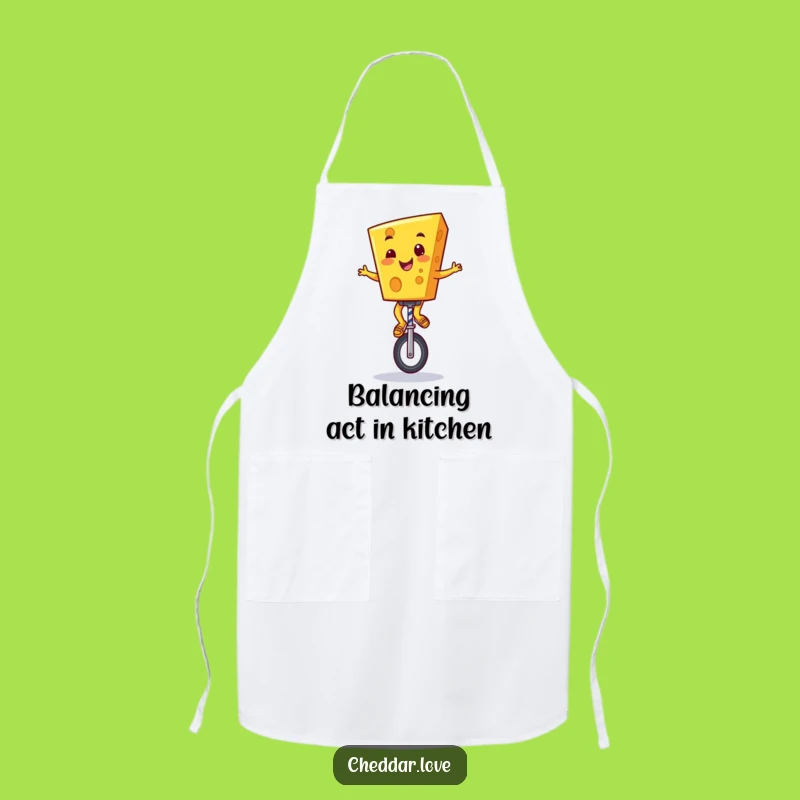 Funny Cheddar Cheese Unicyclist Apron: Hilarious Cartoon Cheese Kitchen Wear