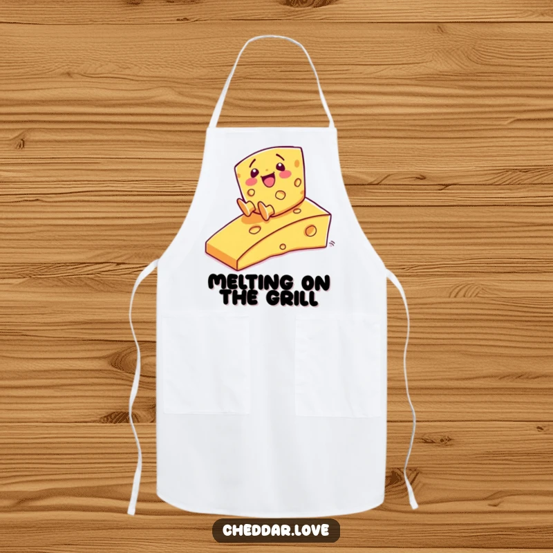 Funny Apron: A happy cheese character sliding down a cheesy ramp, bringing culinary cheer and humor.