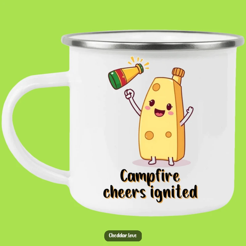 Funny Cheese Celebration Camping Mug: Toast Your Adventures, Perfect Humorous Outdoor Gift!