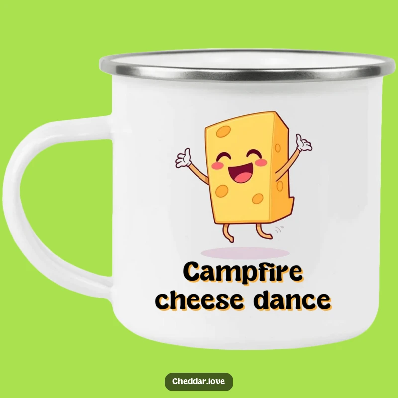 Funny Grinning Cheddar Cheese Dance Camping Mug, Outdoorsy Humorous Gift