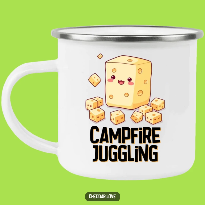 Funny Cheese Juggling Camping Mug: Enjoy Your Brew with Hilarious Outdoor Fun