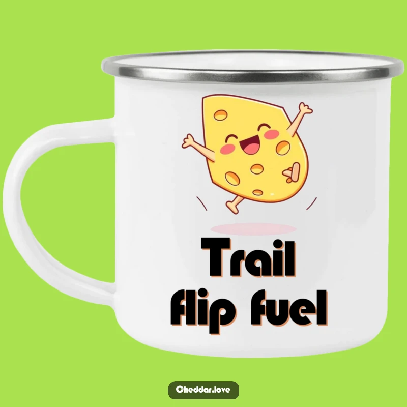 Funny Cartwheeling Cheddar Cheese Camping Mug - Outdoor Fun & Energy