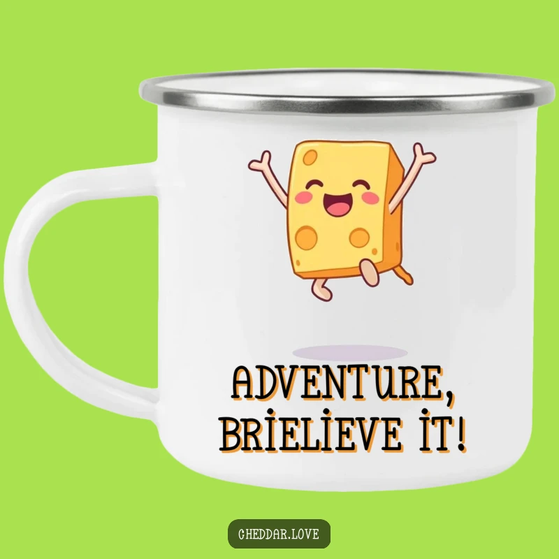Funny Joyful Cheese Block Camping Mug: Adventure Fuel with a Cheesy Glee!