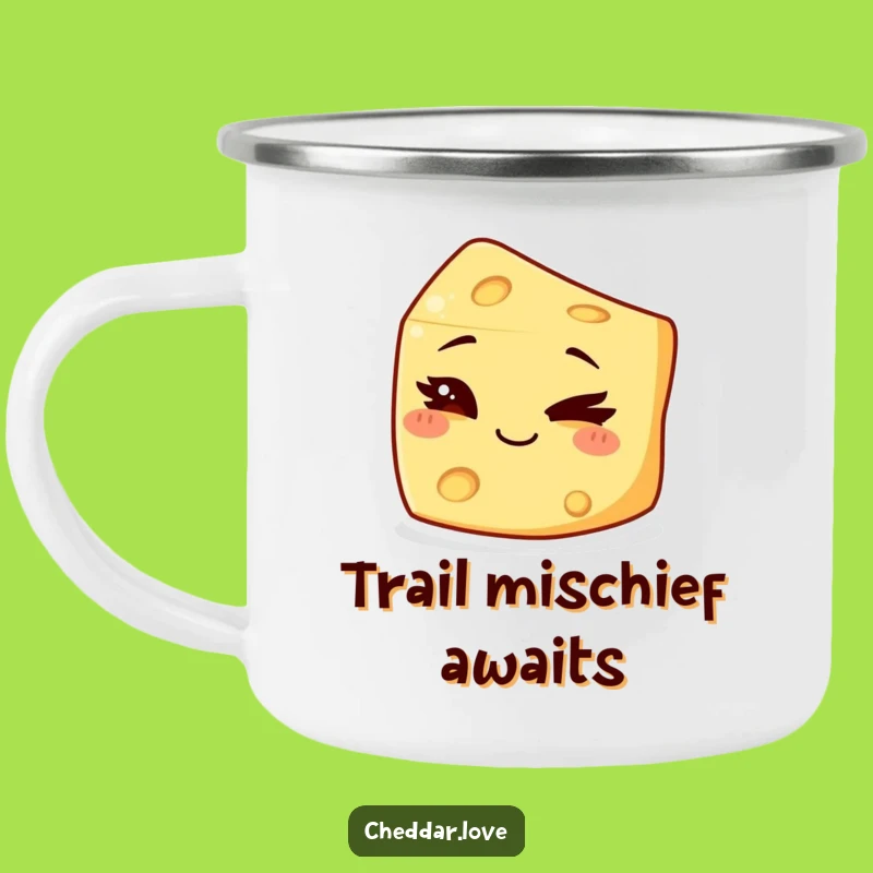 Funny Mischief Cheese Camping Mug: Adventures with a Wink, Perfect Humorous Outdoor Gift!