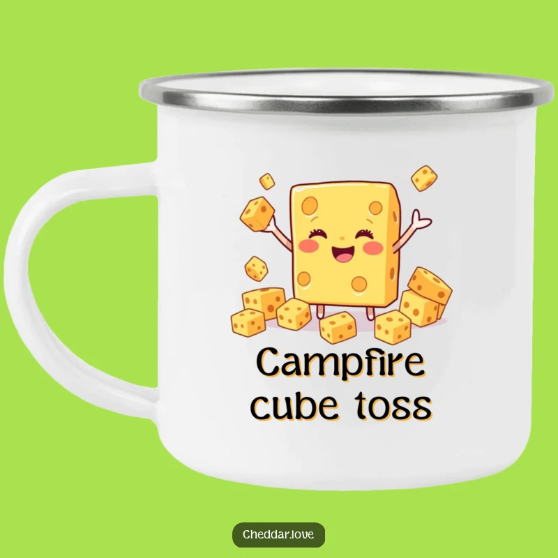 Funny Smiling Cheddar Cheese Juggling Camping Mug - Outdoor Fun Guaranteed