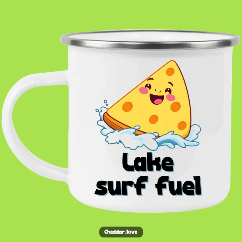 Funny Surfing Cheddar Cheese Camping Mug - Outdoor Adventure Fuel