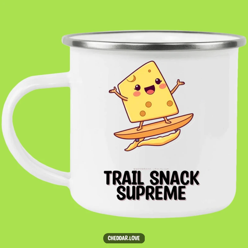 Funny Surfing Cheese Wedge Camping Mug - Outdoor Potato Chip Delight, Gift