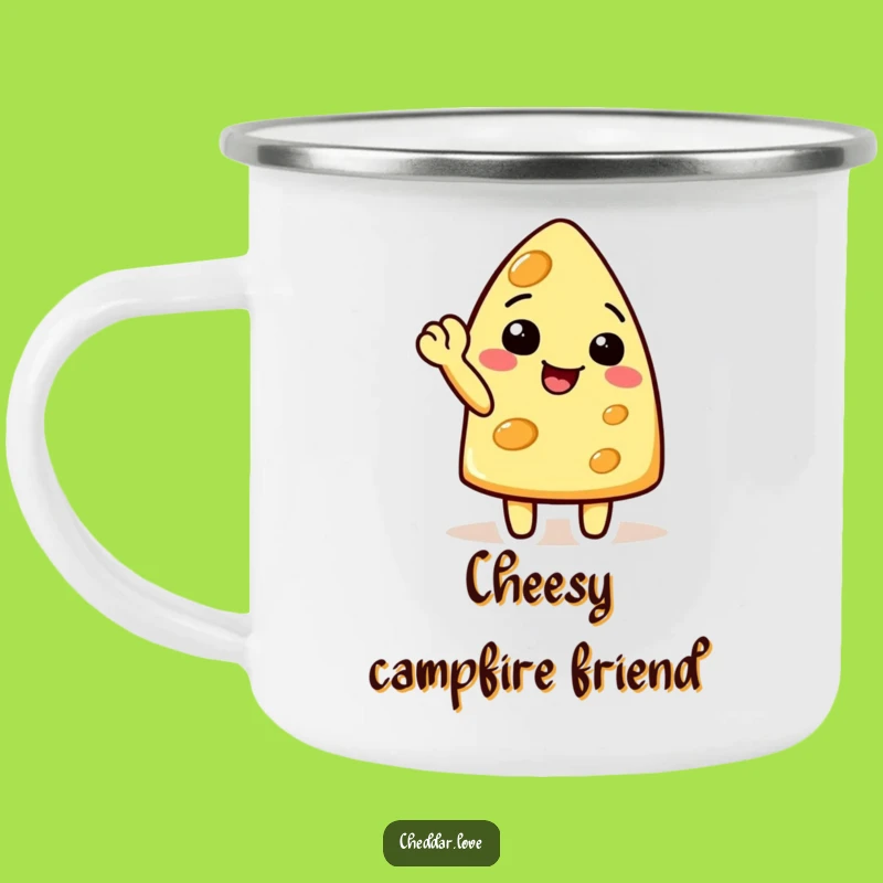 Funny Waving Cheese Camping Mug: Adventure Fuelled by Cheerful Greetings