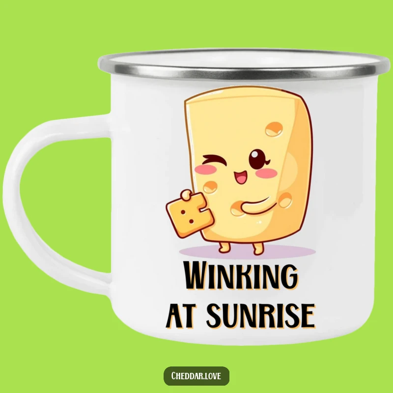 Funny Winking Cheese Camping Mug: Cheeky Trail Companion