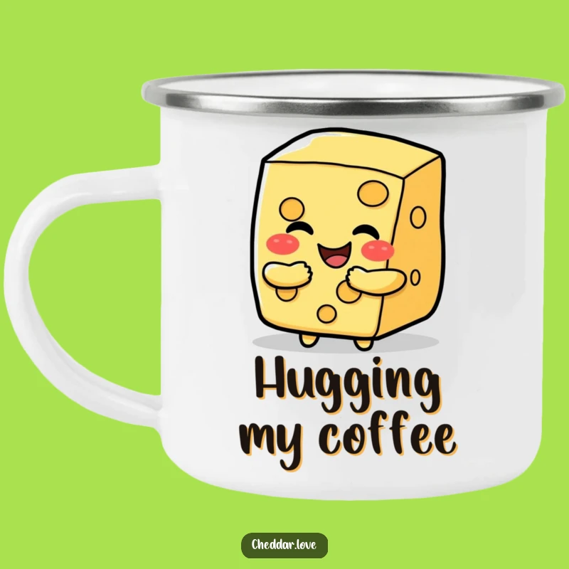 Funny Happy Cheese Slice Hug Camping Mug, Outdoorsy Humorous Gift