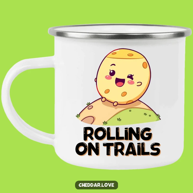 Funny Cheese Wheel Rolling Camping Mug - Joyful Outdoor Dairy Gift
