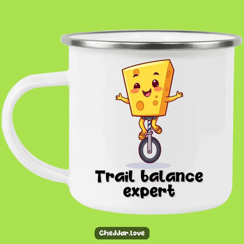 Funny Cheddar Cheese Unicyclist Camping Mug: Durable & Hilarious Cartoon Cheese Cup