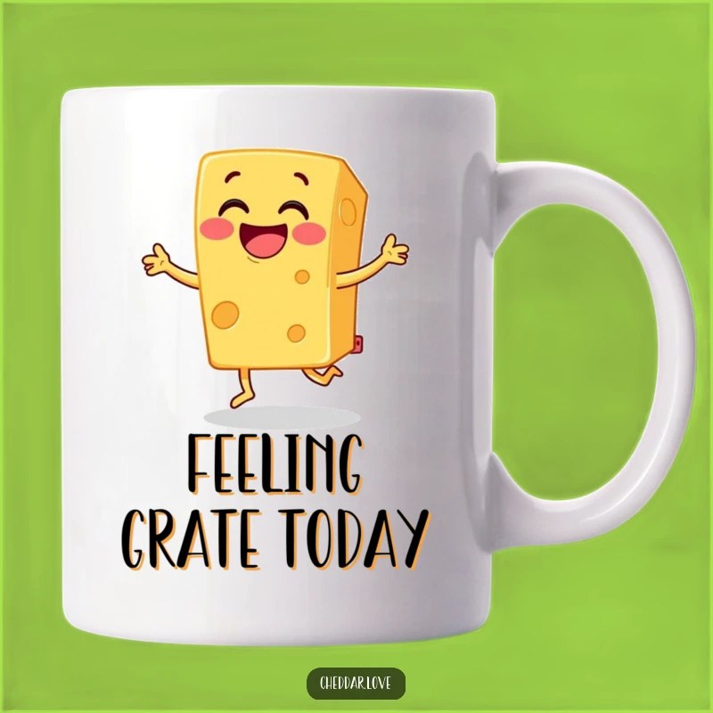 Funny Cheese Jig Mug: Grinning Cheddar Character, Perfect Gift for Cheese Lovers!