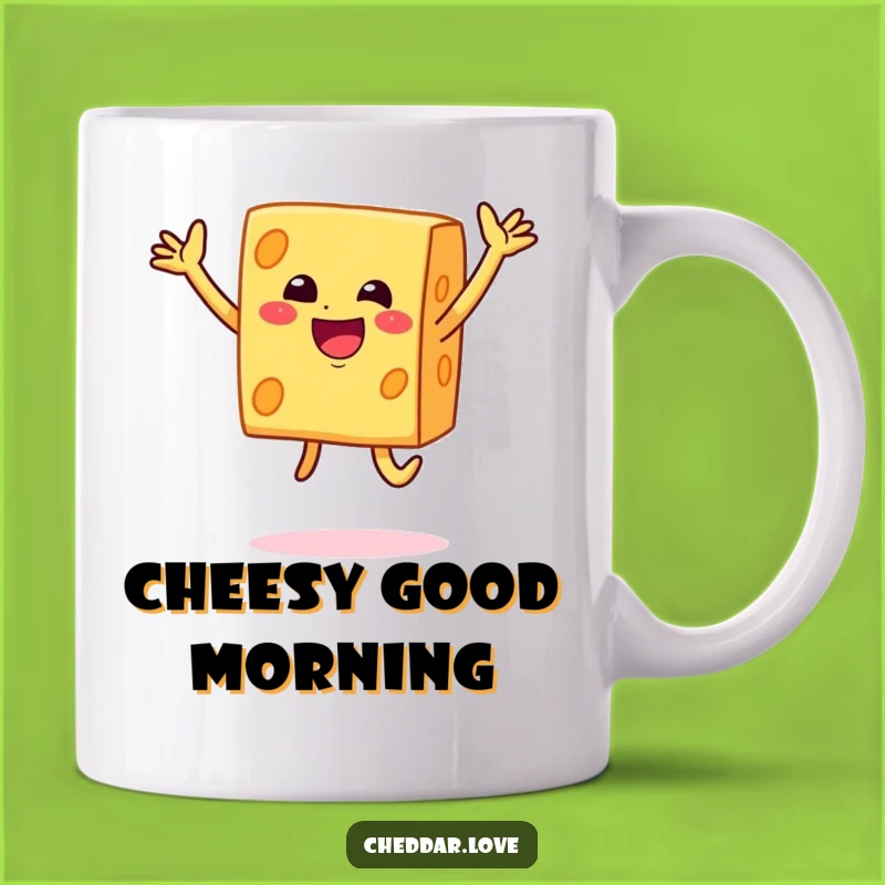 Funny Cheese Jump Mug: Happy Cheddar Block Smiling, Perfect Gift for Cheese Lovers