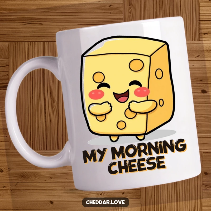 Funny happy cheese slice character offering a warm, cheesy hug, a delightful and humorous mug.