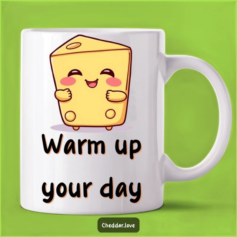 Funny Hugging Cheese Mug: Smiling wedge offering a warm embrace, a cozy funny gift!