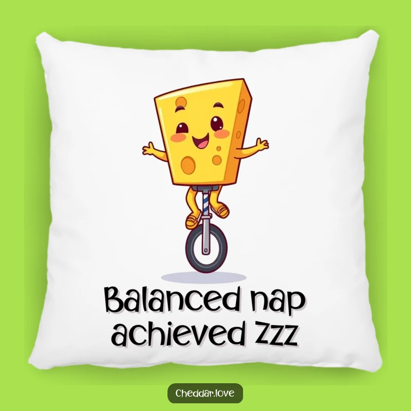 Funny Cheddar Cheese Unicyclist Pillow: Cozy & Hilarious Cartoon Cheese Accent