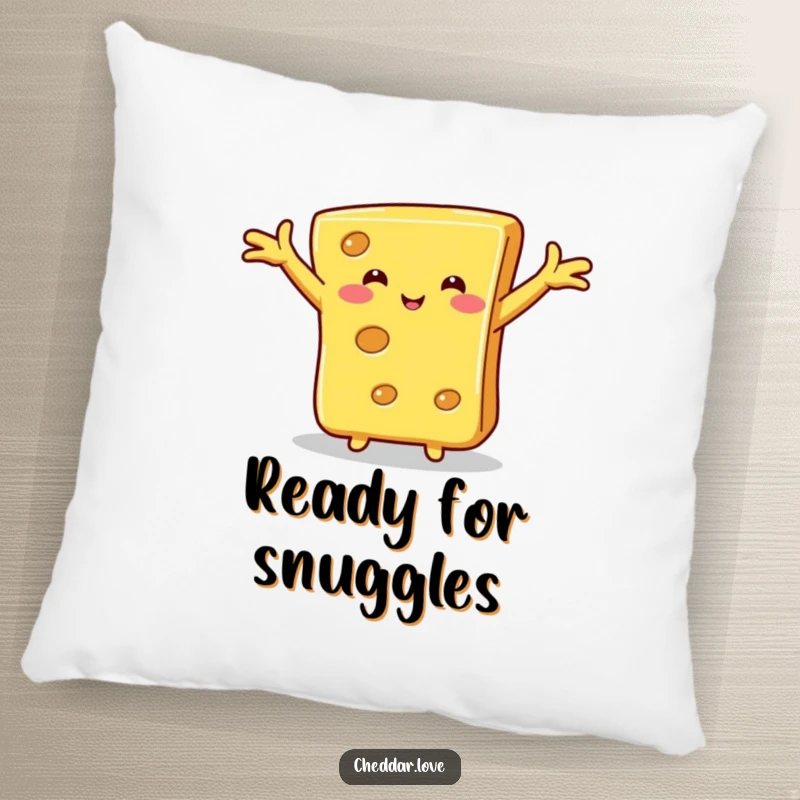 Funny cheese hug pillow, a slice of cheese with outstretched arms, ready for a hug, offering comfort and cheesy affection.
