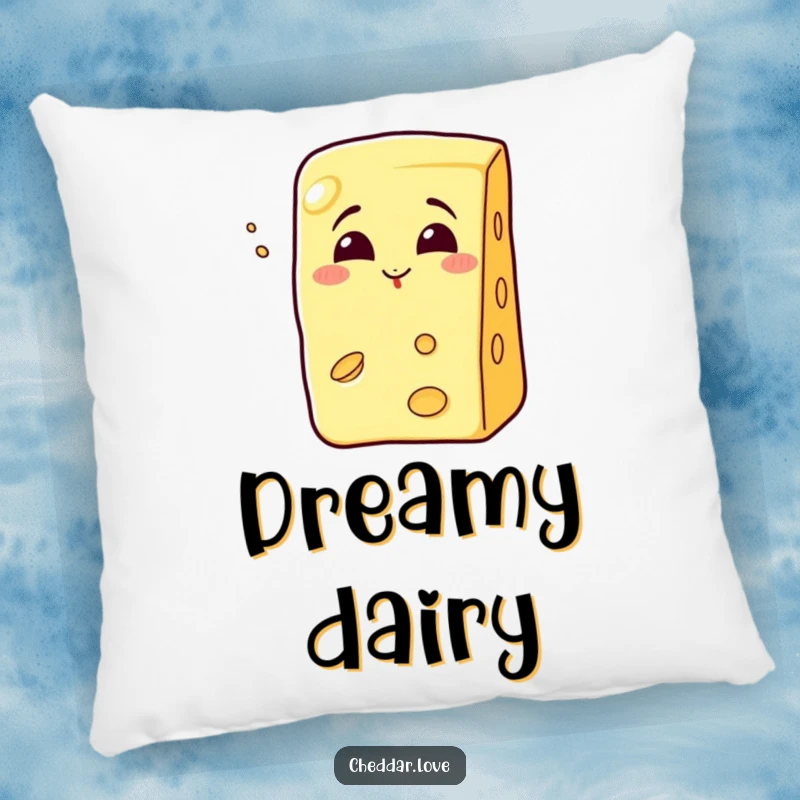Funny grinning cheese wedge blowing a kiss, a soft and funny pillow.