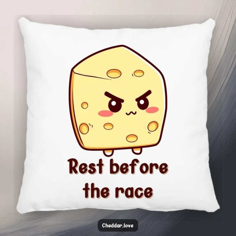 Funny pillow with a resolute cheese wedge, ready for action and cuddles. A charming funny gift.