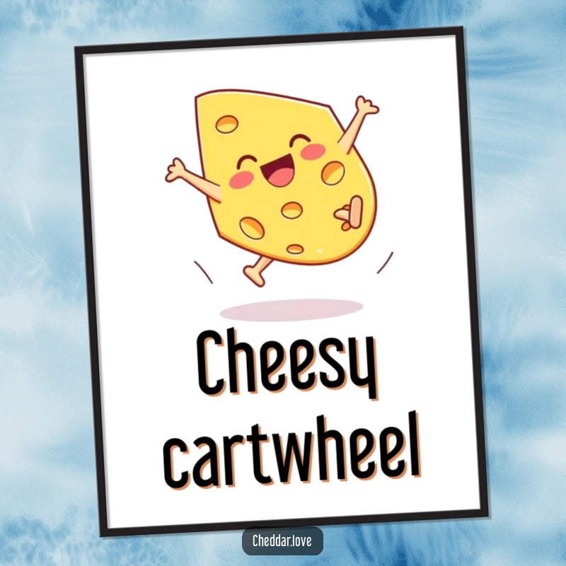 Funny Cheddar Cheese Digital Art Print, a piece doing a cartwheel with joyful abandon, for instant decor.