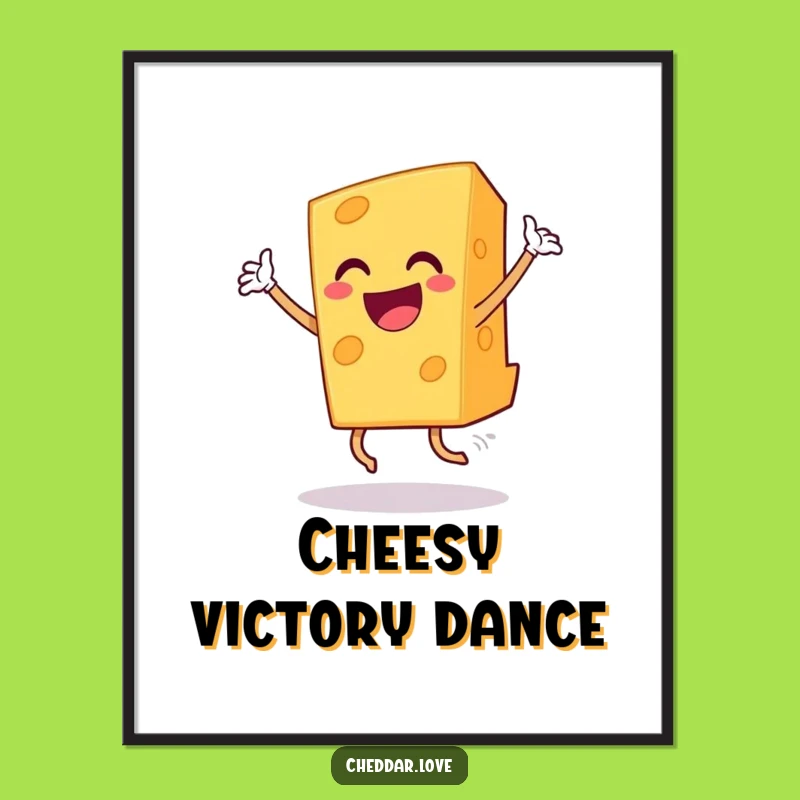 Funny Grinning Cheddar Cheese Dance Digital Art Print, Whimsical Gift