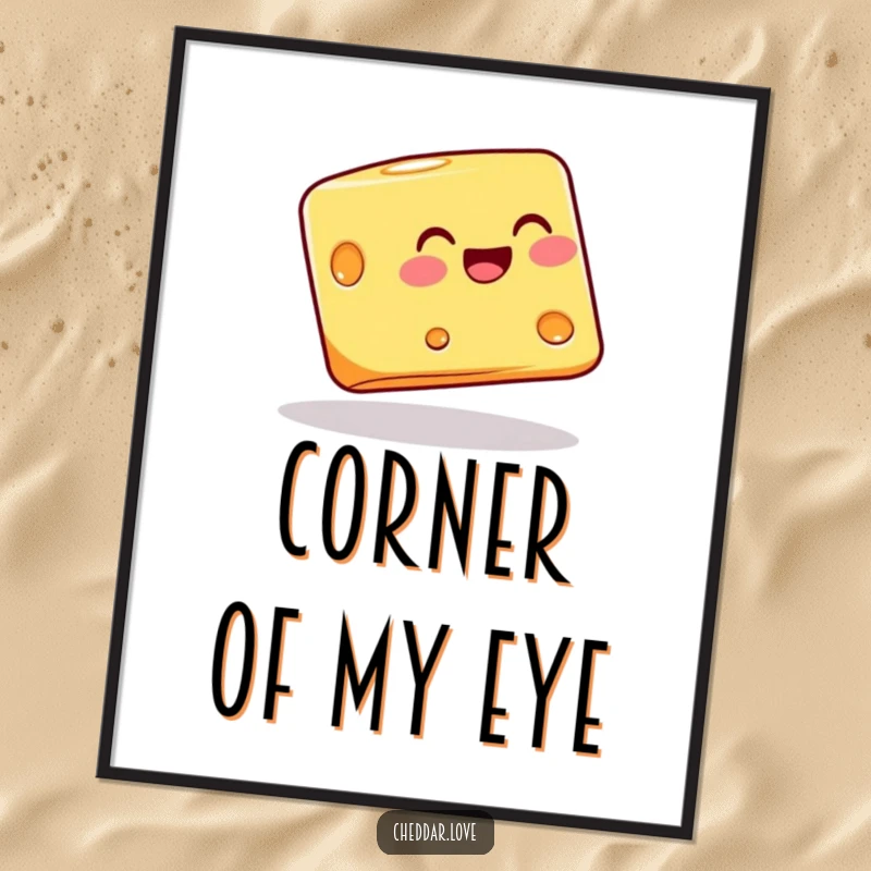 Funny cheese block in a joyful balancing act on its corner, as digital art, bringing quirky charm and humor instantly.