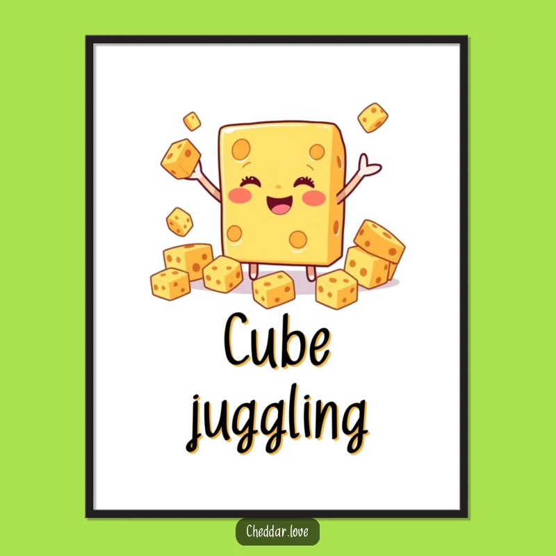 Funny Smiling Cheddar Cheese Juggling Digital Art - Instant Whimsical Decor