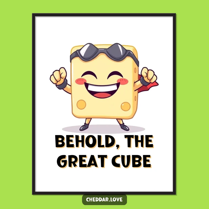 Funny Cheese Cube Superhero Digital Art - Heroic Humor for Your Walls