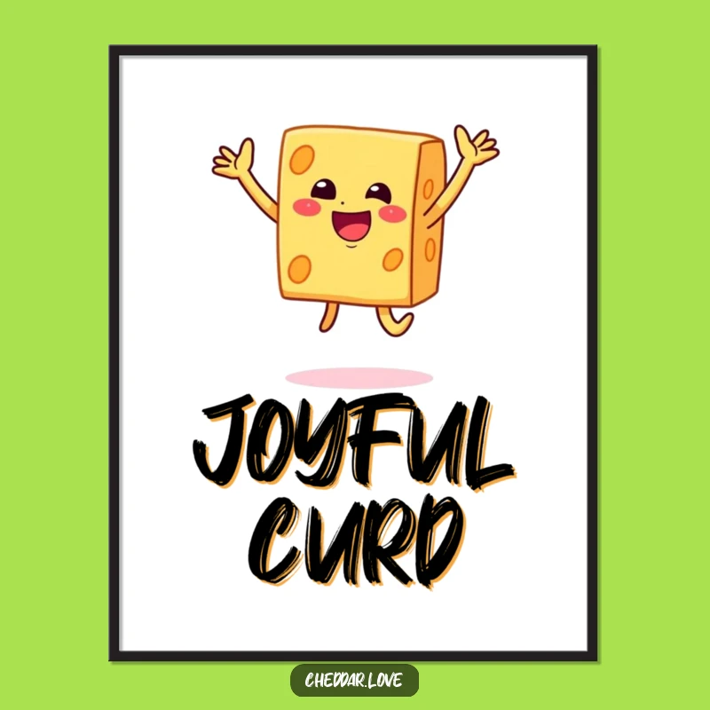 Funny Cheese Jump Digital Art: Happy Cheddar Block Print, Instant Humorous Gift