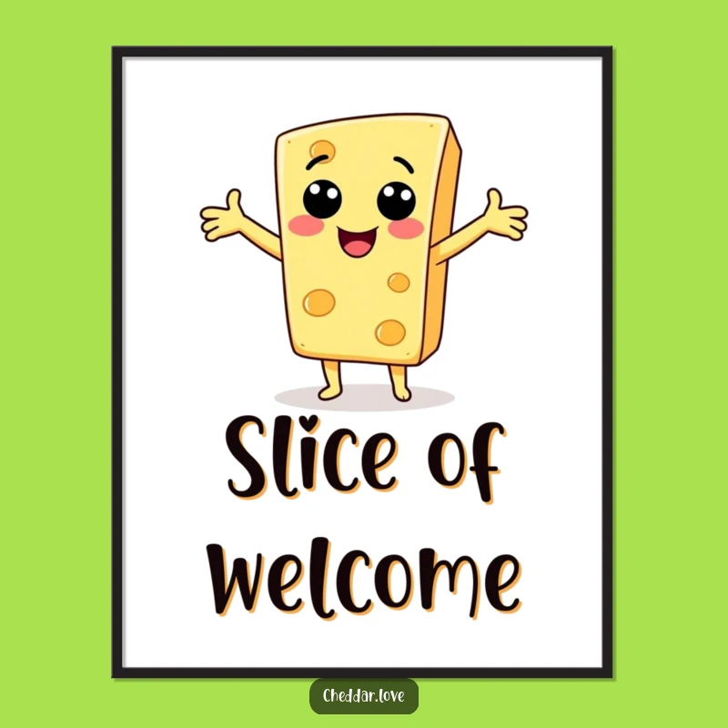 Funny Cheese Slice Greeting Art Print - Digital Welcome Decor, Perfect Funny Gift