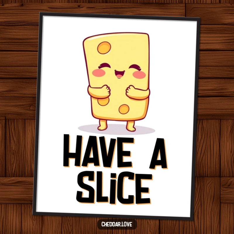 Funny Digital Art Print: A smiling cheese slice offers a loving, warm, cheesy hug, ready to be printed and displayed.