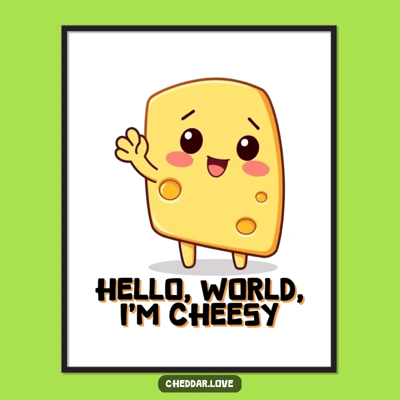 Funny Waving Cheese Wedge Digital Art: Hilarious Printable for Instant Wall Decor