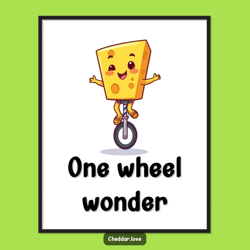 Funny Cheddar Cheese Unicyclist Digital Art: Hilarious Cartoon Cheese Print for Decor