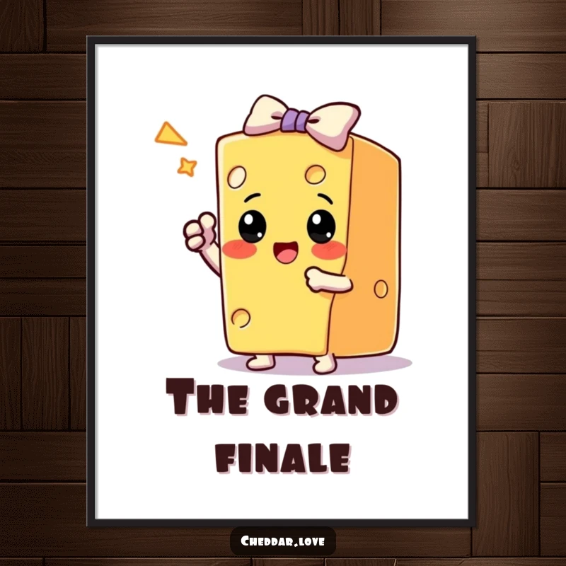 Funny Digital Art: A block of cheese takes a triumphant bow after a trick, depicting playful performance action.