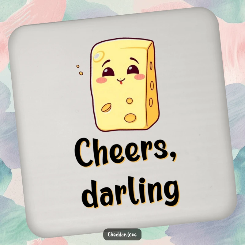 Funny grinning cheese wedge blowing a kiss, a coaster for drinks.