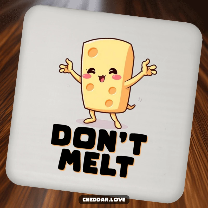 Funny cheese wedge in a dramatic pose with flourish, a coaster for drinks.