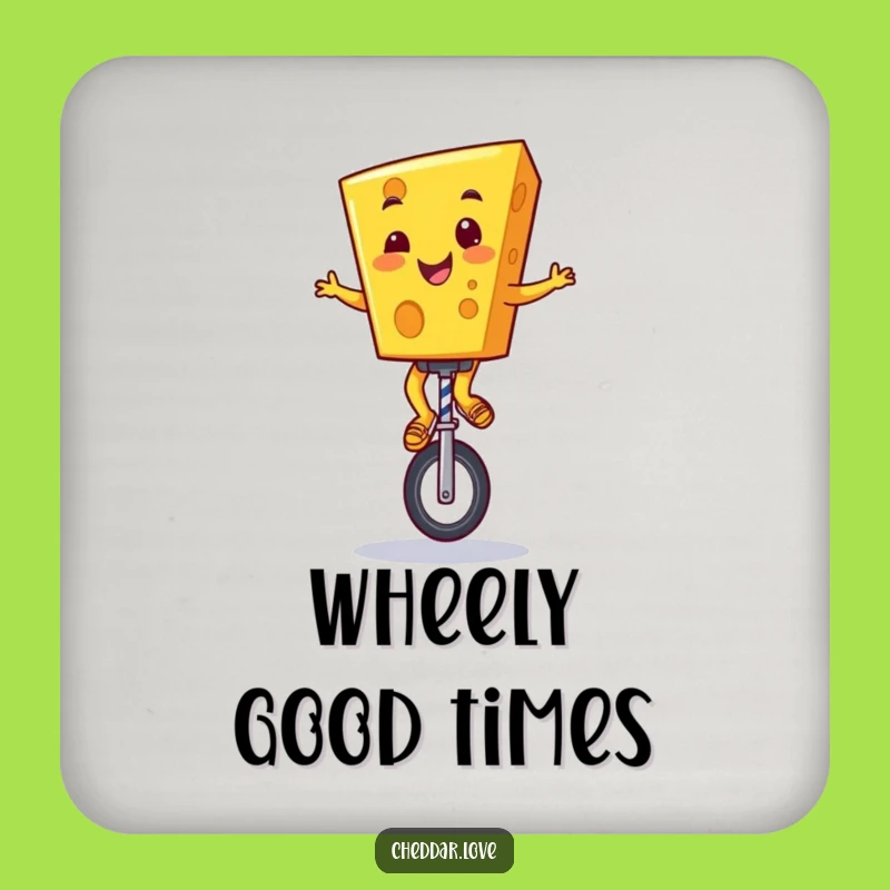 Funny Cheddar Cheese Unicyclist Coaster: Hilarious Cartoon Cheese Drink Protector
