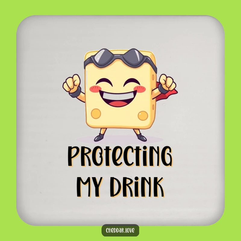 Funny Cheese Cube Superhero Coaster - Protect Your Surfaces with Cheesy Heroism