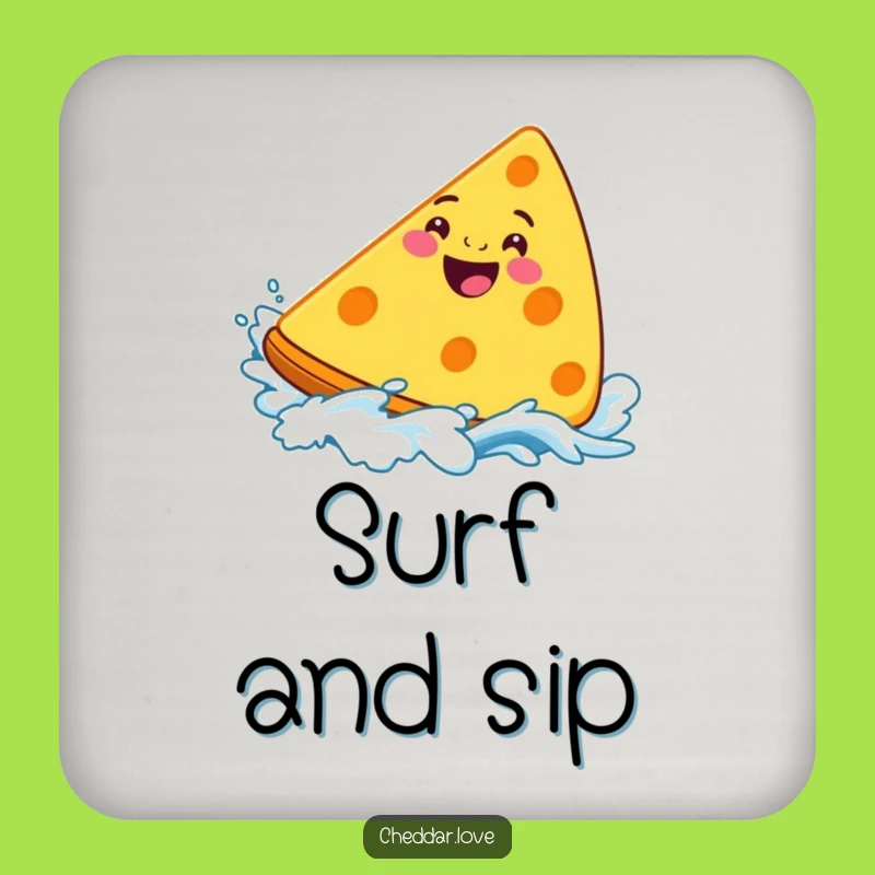 Funny Surfing Cheddar Cheese Coaster - Protect Surfaces with Humor