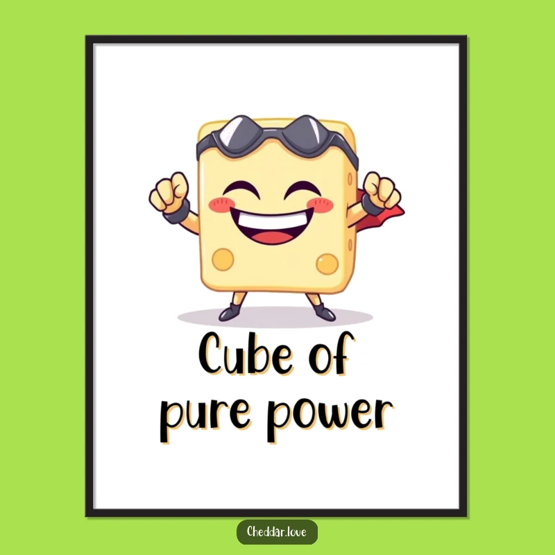 Funny Cheese Cube Superhero Poster - Hilarious Art for Your Wall