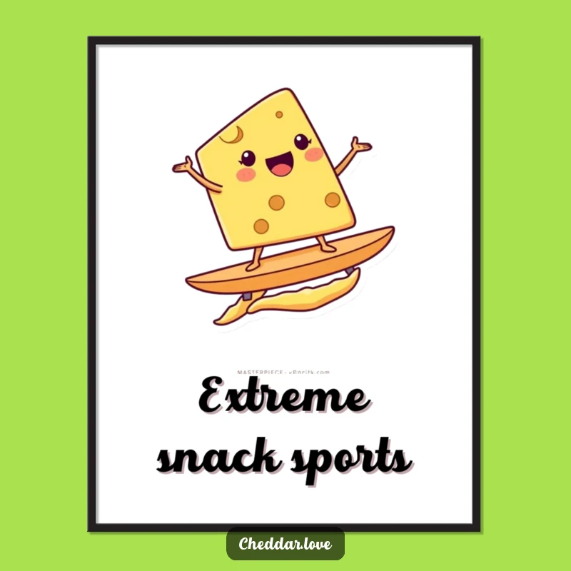 Funny Surfing Cheese Wedge Poster - Vibrant Potato Chip Art, Great Decor