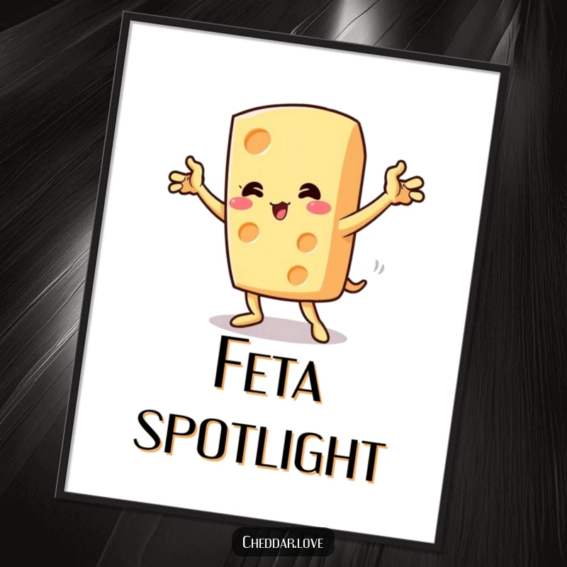 Funny cheese wedge striking a dramatic pose with a flourish, a vibrant poster for wall decor.