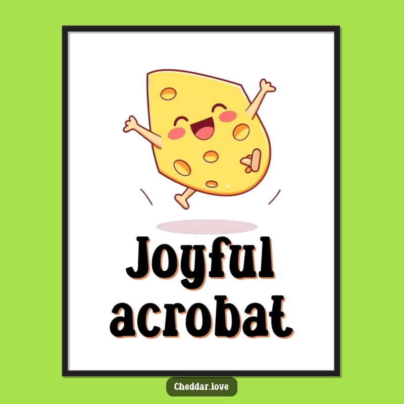 Funny Cartwheeling Cheddar Cheese Poster - Dynamic Wall Art for Cheese Lovers