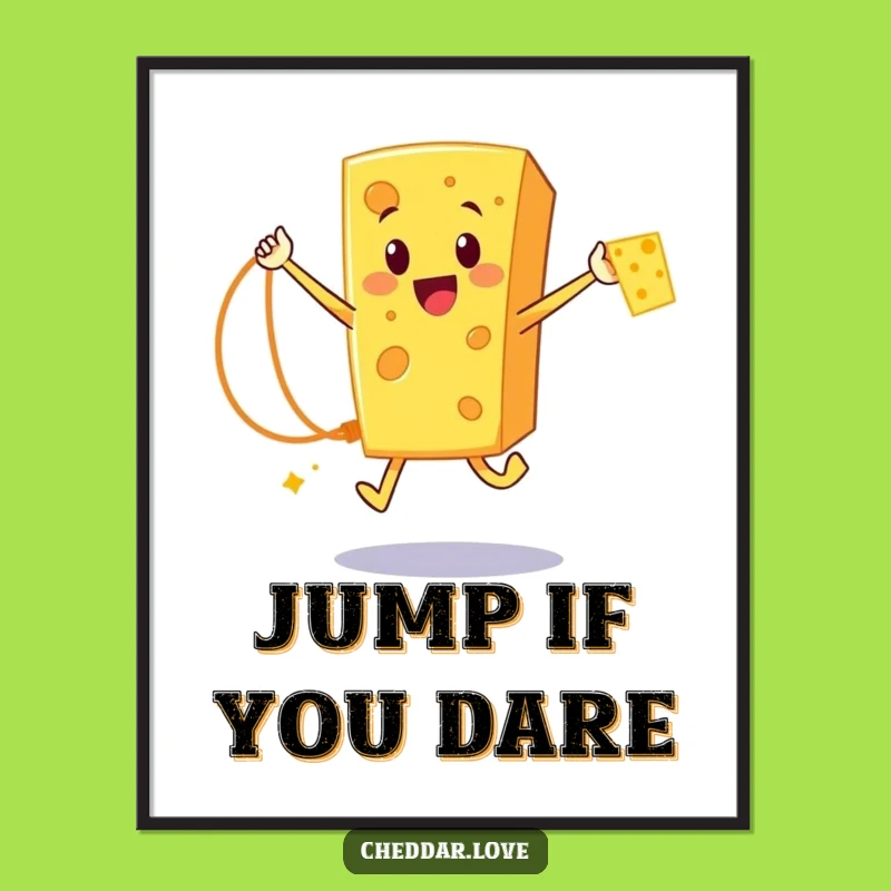 Funny Cheddar Cheese Rope Jumper Poster: Hilarious Cartoon Cheese Art for Walls