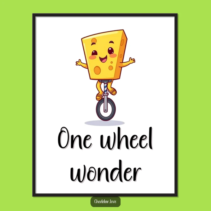 Funny Cheddar Cheese Unicyclist Poster: Hilarious Cartoon Cheese Art for Wall Decor