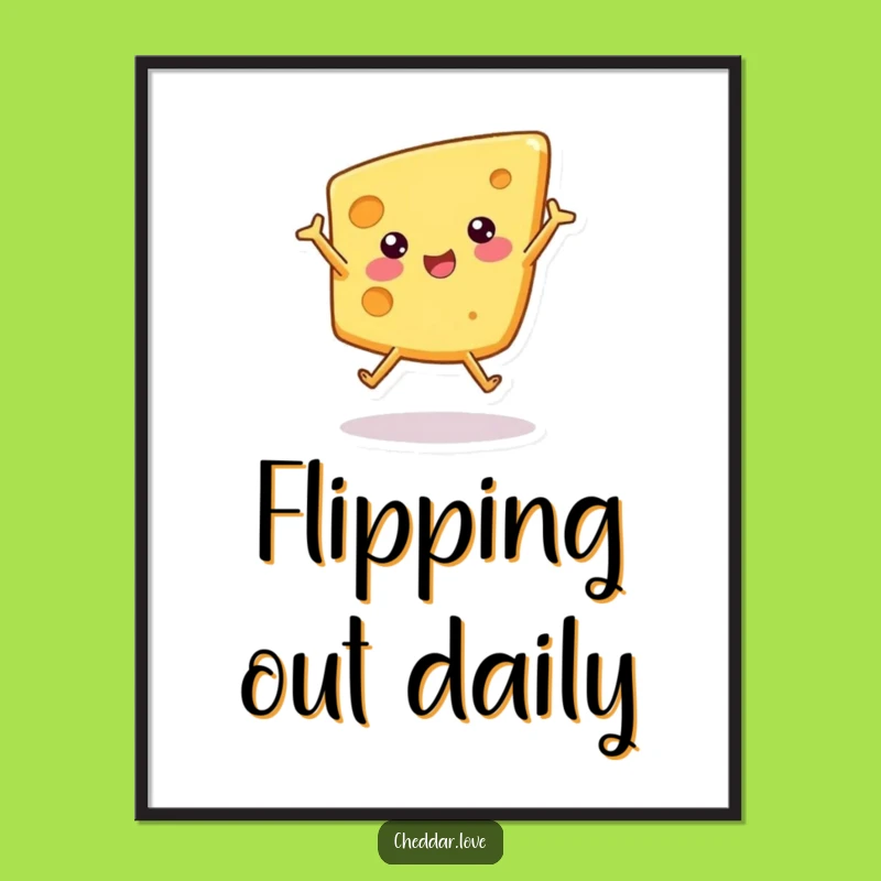 Funny Cheese Cartwheel Poster: Adorable Dairy Art for a Hilarious, Cheerful Home Decor