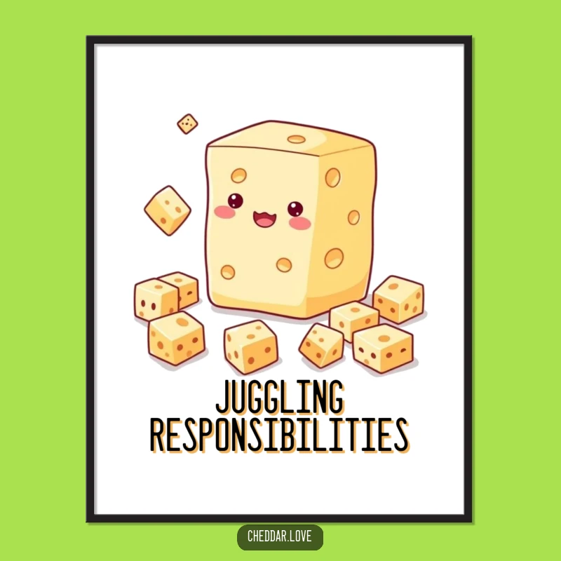 Funny Cheese Juggling Poster: A Hilarious Piece of Dairy Art for Your Wall