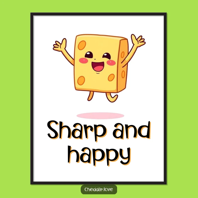 Funny Cheese Jump Poster: Happy Cheddar Block Art, Hilarious Food Decor Gift