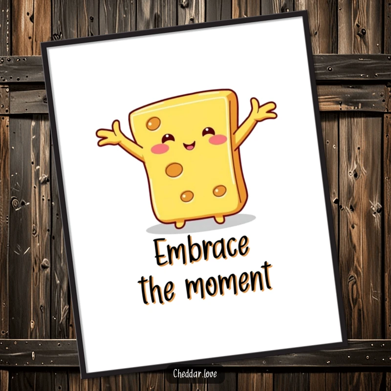 Funny cheese hug poster, a slice of cheese with outstretched arms, ready for a hug, bringing warmth and cheesy delight to walls.